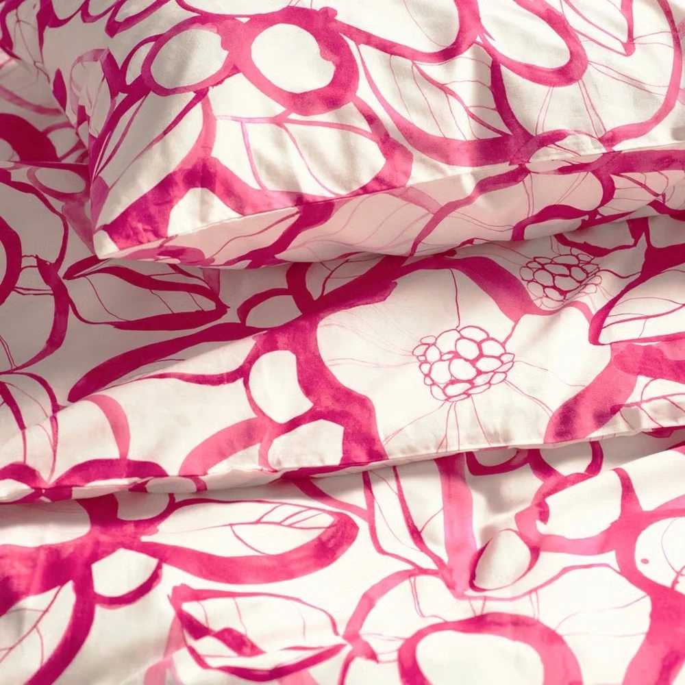 Pink Floral Cotton Duvet Cover Set Twin Size